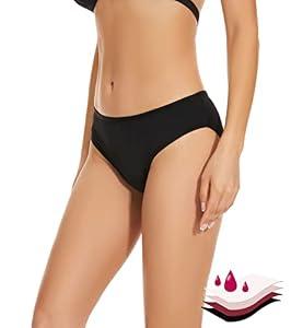 OVRUNS Period Swimwear Low Waist Bikini Menstrual Leakproof Swim Bottoms Waterproof UV 50+ Light Flow for Teens Girls Women - Space Black L