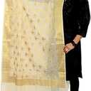 Women's Cotton Silk Zari Work Banarasi Dupatta silk shawl for women golden dupatta for indian wear(018) (Beige-3)