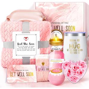 Fortuning's JDS 14PCS Get Well Soon Gift Baskets for Women, Birthday Baskets, Get Well Soon Gifts for Women After Surgery, Thinking of You for Mom Her Friend Sister Wife Birthday Gift