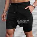 Floerns Men's 2 in 1 Running Shorts Cross Print Athletic Gym Workout Shorts with Compression Liner (Black, XL)