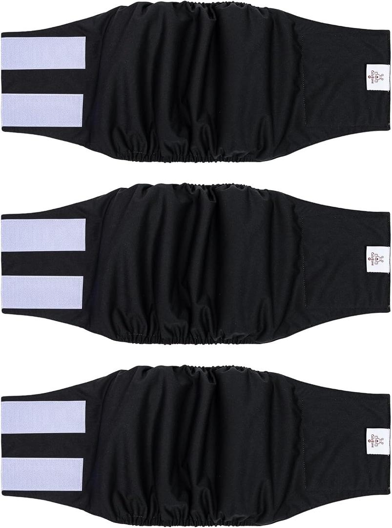 CuteBone Dog Diapers Male Washable Belly Band for Male Dogs Wraps Black 3pcs a Pack DM44L (L(17"-21"))