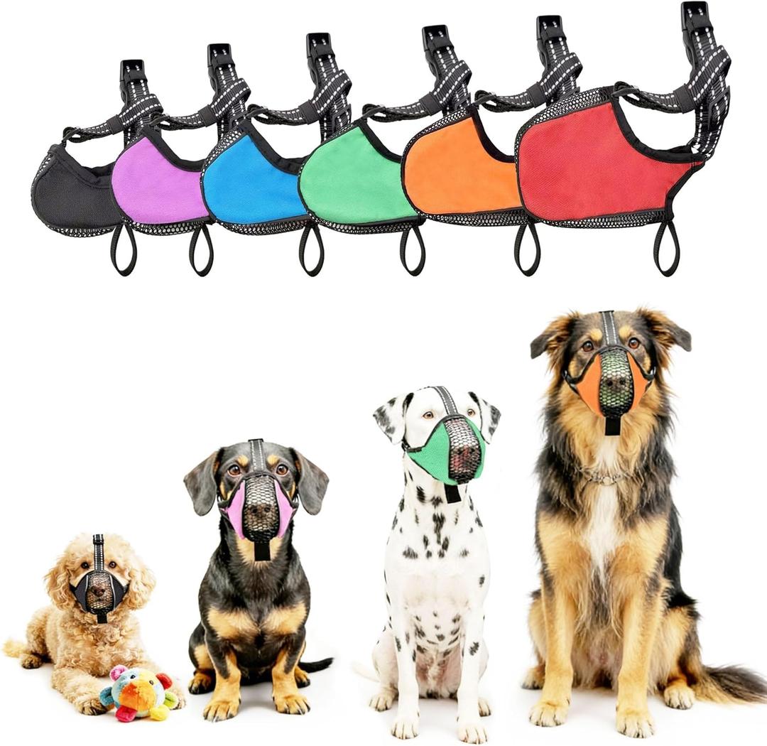 Dog Basket Muzzle Set, 6 Sizes XS-XXL for Small Medium Large Dogs, Breathable Mesh and Soft Nylon, Adjustable Overhead Strap, Helps Reduce Biting Scavenging and Chewing for Walking Grooming Training