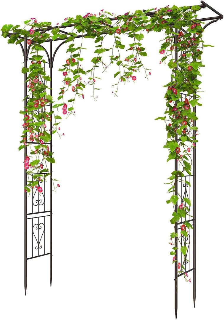 OUSHENG 87in Garden Arbor, Metal Arch Trellis for Climbing Plants Outdoor, Steel Archway for Wedding Ceremony Party Christmas Decoration Decor Pergola Backyard Lawn, Brown