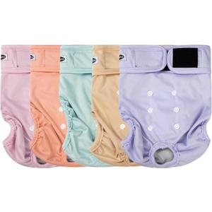 Tuiskusa Reusable Washable Dog Diapers Female, Highly Absorbent Doggie Diapers, Size Adjustable Puppy Diapers for Dog Period Panties(Solid Color 5 Pack, Medium)
