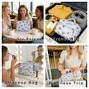 3PCS Quilted Make Up Bag Set Cute Cotton Make Up Pouch Blue Striped Bear Cosmetic Bag Set Large Travel Toiletry Bag For Women(B)