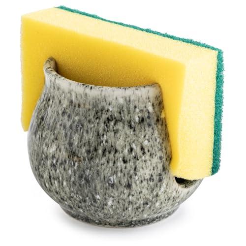 Zoeeker Ceramic Sponge Holder, Kitchen Sponge Holder Sink Caddy Organizer Dish Rack for Kitchen Sink Suction, Bathroom, Brush, Special Gray