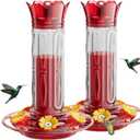 Birdream Hummingbird Feeders for Outdoors Hanging 20 Ounces 10 Feeding Ports, 2 Pack Plastic Humming Bird Feeder with Ant Moat Brush Leak Proof - Red
