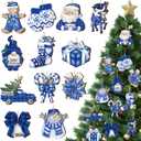 Suzile 36 Pcs Christmas Wooden Ornaments Blue Christmas Ornaments for Tree Vintage Winter Tree Decorations Xmas Hanging Wood Cutouts Decor for Farmhouse Home Winter Holiday Party Wreaths