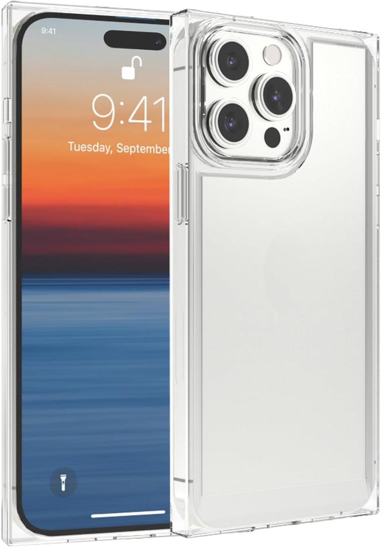 2 x Clear Rectangle Case Compatible with iPhone 14 Pro Max 6.7 inch 2022, 360 Full Body Coverage Hard PC + Soft Silicone TPU 2 in 1 HD Clear Shockproof Cover, Protective Transparent Case