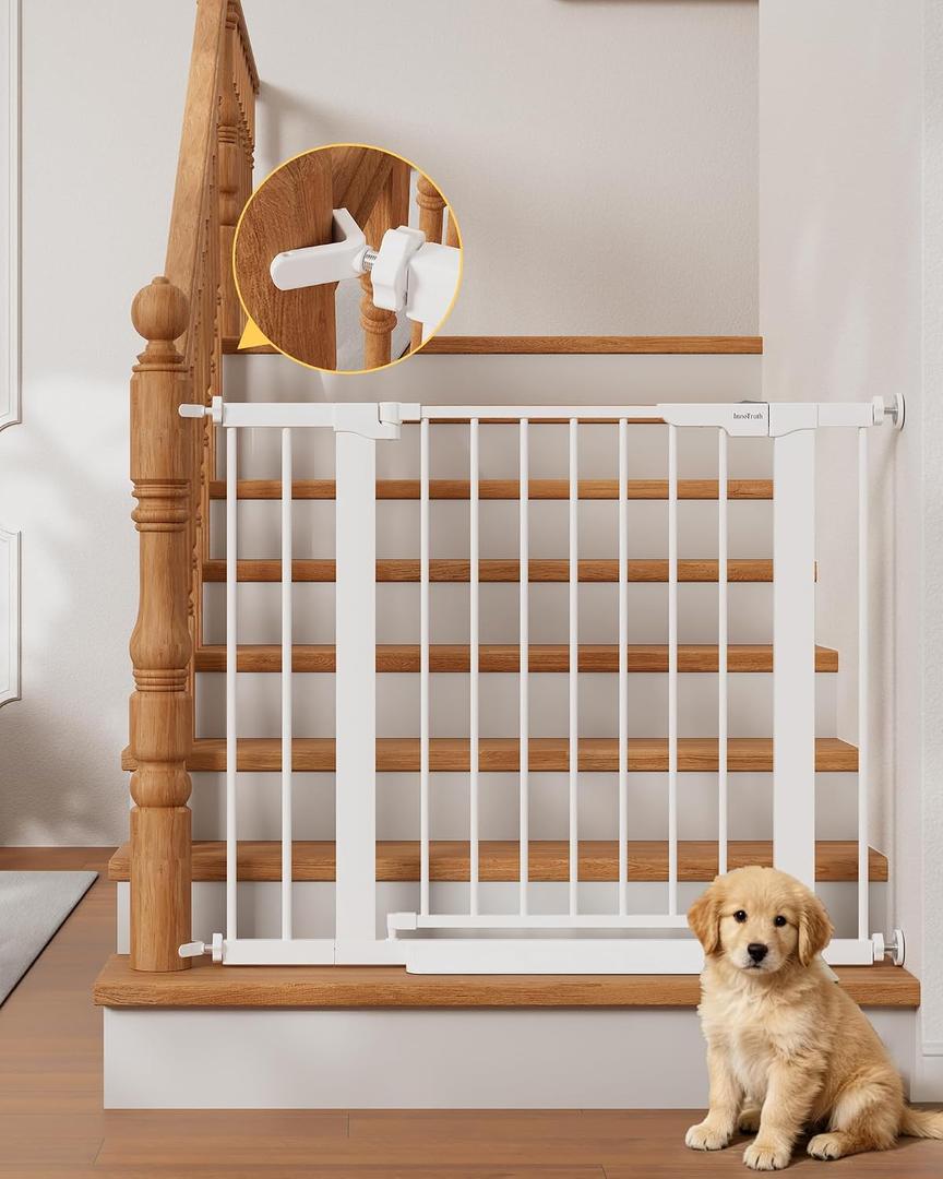 InnoTruth 27-36.6 in Wide Baby Gate for Stairs and Doorways, White
Indoor Metal Dog Gate for Pets, Auto Close 2 Way Swing Walk Through Door, Double Lock & Y-Bolts, Pressure or Hardware Mount