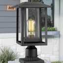 Beionxii Outdoor Post Light, Large Exterior Lamp Post Light Pier Mount Lantern with Base, Black Cast Aluminum w/Clear Glass (19" x 9") - A197P-1PK