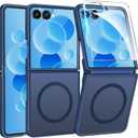 FNTCASE for Samsung-Galaxy Z-Flip-7 Magnetic Case:Translucent Matte Textured Military Grade Drop Protection Phone Cover - Durable Rugged Shockproof Protective Bumper Cases (Blue)