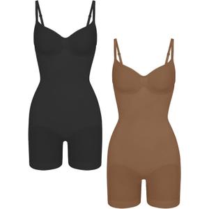 EUYZOU Shapewear Bodysuit for Women Tummy Control Seamless Sculpting Body Shaper Top (X-Small-Small, Black/Coffee 2pk)