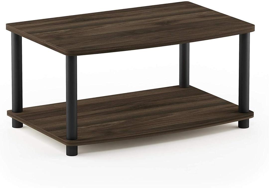 Furinno Turn-N-Tube 2-Tier TV Riser, Small Elevated No Tools TV Stand for TV up to 32 inch, 15.8" x 23.8" x 11", Columbier Walnut/Black