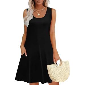 WEESO Womens Summer Dresses Loose U Neck Sleeveless Sundresses Dress with Pockets size XL, Black