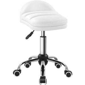 White Rolling Stool Chair with Wheel Perfect for Home Work SPA Massage Height-Adjustable and Cost-Effective Swivel Stool with Low Back