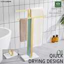 KOKOSIRI Bathroom Towel Rack 2-Tier Standing Towel Bars with Marble Base, Stainless Steel Freestanding Towels Holder, Thicken Steady Design, Brushed Gold THS0003-BG