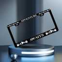 Adventure Awaits License Plate Frame Mountains License Plate Frames Personalise Stainless Steel Funny Design Compatible with Standard License Plate Holder for USA and Canada 6 X 12 with Screws