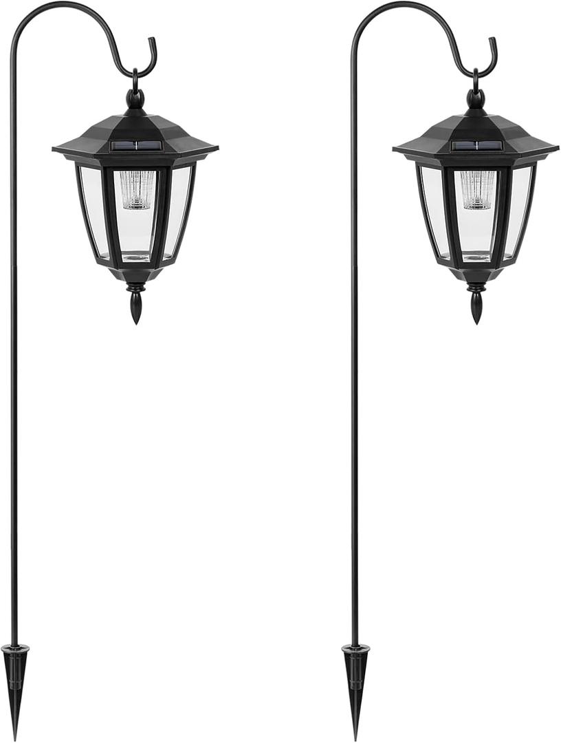 Viewsun 34 Inch Solar Hanging Lights, Shepherd Hook Lights with 2 Shepherd Hooks Waterproof Outdoor Decorative Solar Lantern Lights for Garden Decor, Patio, Backyard, Pathway, 2 Pack (White)