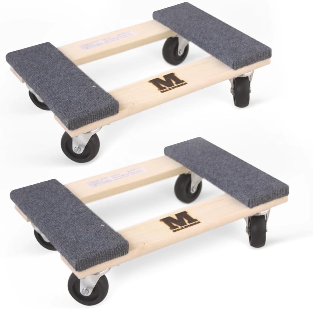 MaxWorks 50856 1320 lbs. Capacity 18 in. x 12 in. Hardwood Furniture Moving Dolly, KD Version Two Pack