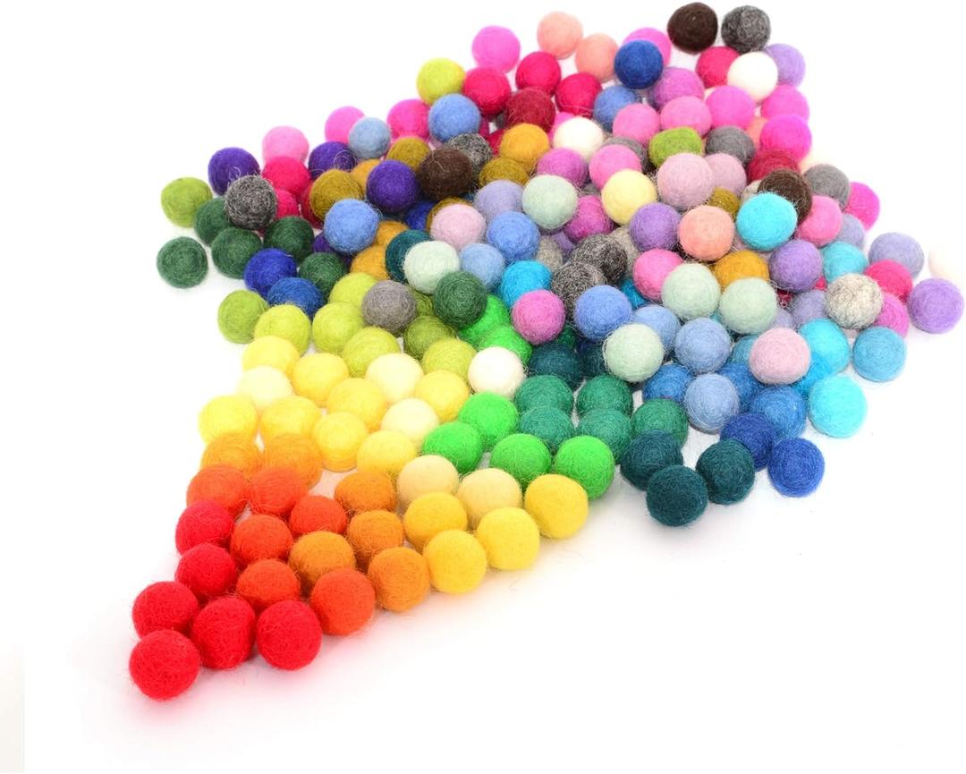 Glaciart One 240pc 2cm Felt Pom Poms, 40 Colors, Wool