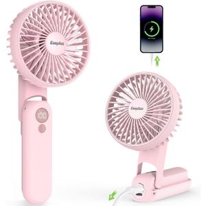 EasyAcc 3 IN 1 Hand Fan,Portable Fan for Travel,5000 Battery Handhedl Fan [Ultra Quiet Powerful]-5 Speeds/Backup Power/SOS Light/Digital Display/Lanyard- for Travel/Cruise/Summer/Concerts/Lash Pink