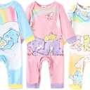 AdoraCute by PatPat Care Bear Baby Boy/Girl 3-pack Character Rainbow Cloud Pattern Jumpsuit Set 3-6M