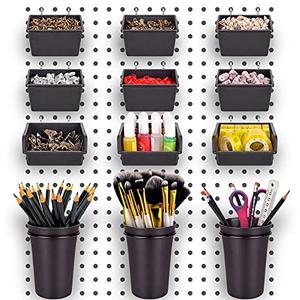 G.CORE 12 Pack Pegboard Bins PegBoard Cups with Hooks & Loops, Peg Board Hooks Assortment Organizer Accessory, Various Tools Storage Arrange System Kit for Garage Craft Workshop Workbench Hobby Office