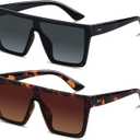LYZOIT Square Oversized Sunglasses for Women Men Big Flat Top Fashion Shield Large UV Protection Rimless Shades ((2pack) Glossy Black + Tortoise)