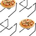 4 Pcs Black Metal Pizza Stands Pizza Rack Serving Tray Holder Pizza-Pan Stands Food Platter Tray and Display Rack For Serving, Restaurant, Catering, 9 "L8 "W  6.5 "H