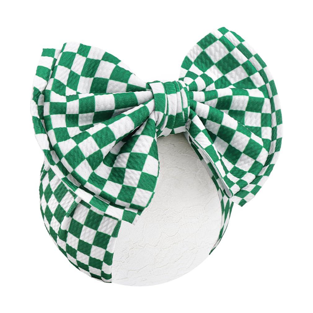 7 Checkered Bow for Baby Girl Green Racing Bows Double-Layered Headbands for Newborns Infants Toddlers Girls Hair Accessories