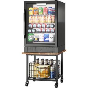 Mini Fridge Stand with Storage, Fridge Cabinet with Wheels, Small Refrigerator Stand, Beverage Fridge Table-Max Load 300 LBS Heavy Mini Fridge Cart for Dorm, Apartment, Office