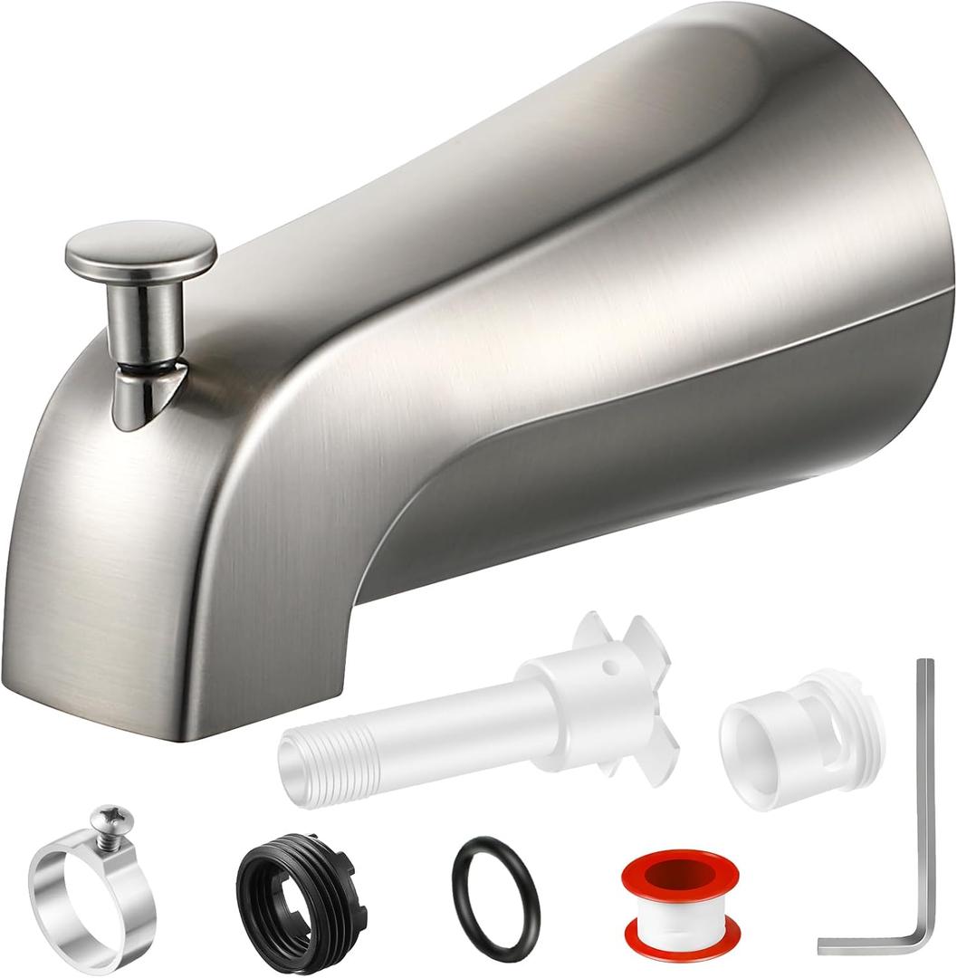 Enhon Tub Spout, Universal Fits 1/2'' Copper Pipe, 1/2'' IPS and 3/4'' IPS, Bathroom Bathtub Tub Faucet Replacement with Adapters(with Diverter,Brushed Nickel)