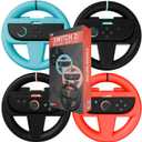 Orzly Racing Steering Wheels Compatible with Switch 2 (2025 Console)  Party [Pack of 4] Joy-Con Controller Attachments for MarioRacing Games (2 Black, 1 Blue, 1 Red) Gift Boxed (7.9 inch Switch 2)