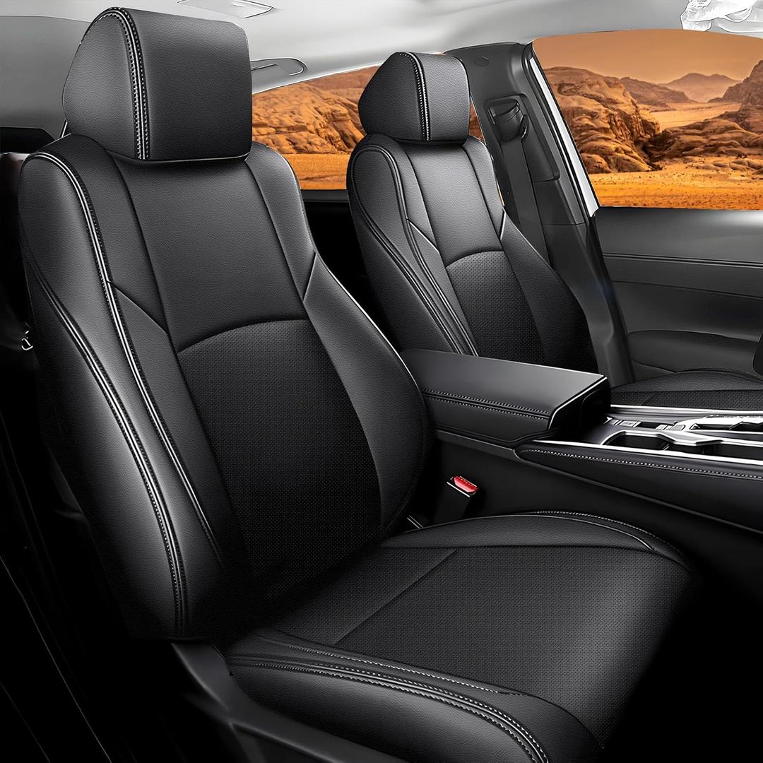 AOMSAZTO Custom Fit Seat Covers for Honda Accord: 2018 2019 2020 2021 2022 EX-L, Touring, Sport, EX, Hybrid - Faux Leather Accord Seat Covers Full Set Black (Removable Rear Seat Headrest)