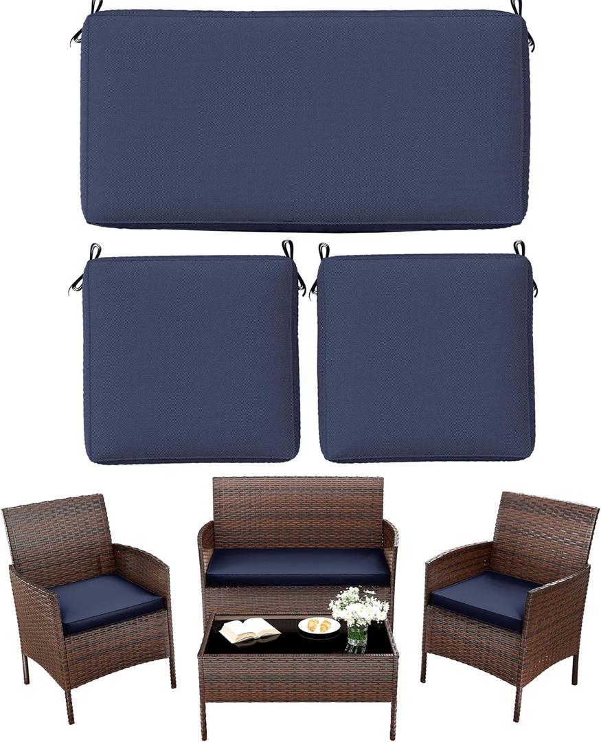 3 Pack Outdoor Replacement Cushions, Fit for 4-Seater Wicker Rattan Patio Conversation Set, 36x18x3,18x18x3, Liner & Cover