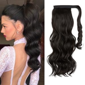 CJL HAIR 22" Long Ponytail Hair Extension Wrap Around Pony Tail Clip in Curly Wavy Synthetic Fake Hairpiece for Women Black Brown (22 Inch (Pack of 1))