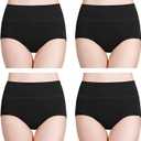 wirarpa Women\'s Cotton Underwear Briefs High Waisted Full Coverage Panties Ladies Plus Size Underpants5 Pack, Black, Large