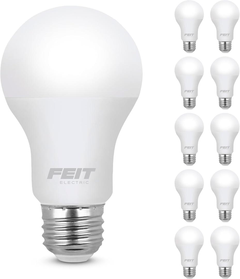 Feit Electric A19 LED Light Bulb, 60W Equivalent, E26 Medium Base, 800 Lumen, 3500K Neutral White Light, Indoor/Outdoor General-Purpose Light Bulbs, 11,000-Hour Lifetime, A800/835/10KLED/10, 10 Pack