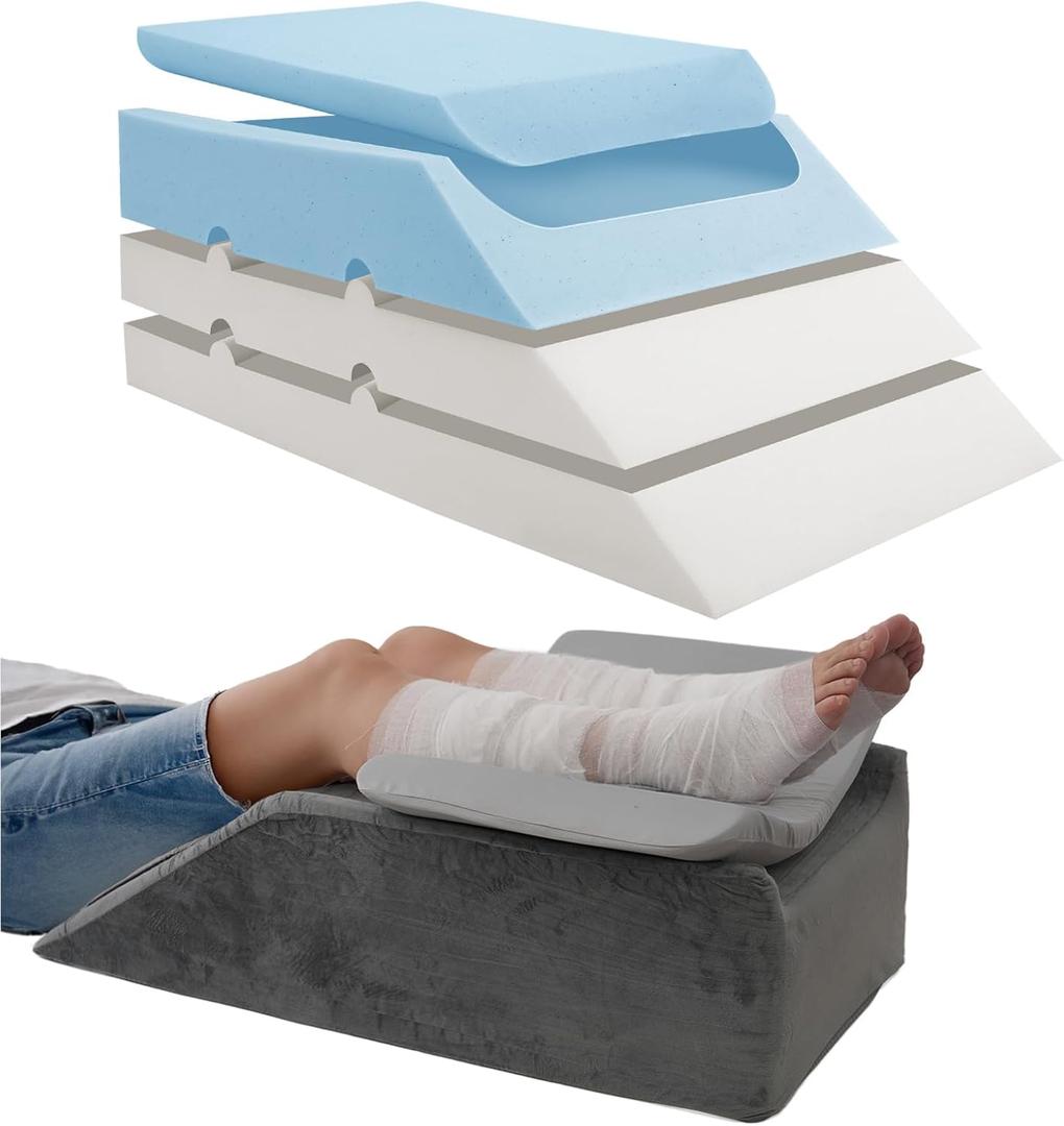 LOFE Leg Elevation Pillows for After Surgery - Adjustable Knee Replacement Pillow 6 Heights, Cooling Leg Wedges for Elevation for Swelling, Double Leg Pillow for Knee Surgery Recovery (Grey)