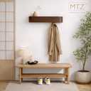 MTZ Solid Wooden Wall Mounted Coat Rack with Shelf & 5 Hidden Hooks Modern Entryway Coat Hanger, Wood Coat Rack for Jackets, Bags & Keys, Minimalist Wall Hook Rack (Walnut)
