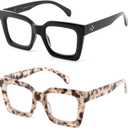 Reading Glasses for Men Women, 2 Pairs Quality Blue Light Readers Spring Hinge, Bright Black & Smoke TortoiseShell2 Mix,1.0