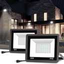 JandCase Dusk to Dawn Flood Lights Outdoor, 50W Plug in Floodlights with 9.8FT Cord, IP66 Waterproof LED Work Light Outside for Garage, Yard, Lawn, UL Listed, 2 Pack (White)