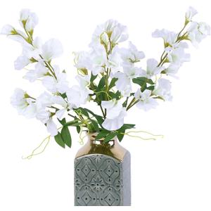 mizii 3Pcs White Artificial Butterfly Pea Flower 25" Fake Silk Flowers with Stem Faux Flowers Bouquet for Vase Table Centerpieces Arrangements Home Decor Wedding Decorations (White)
