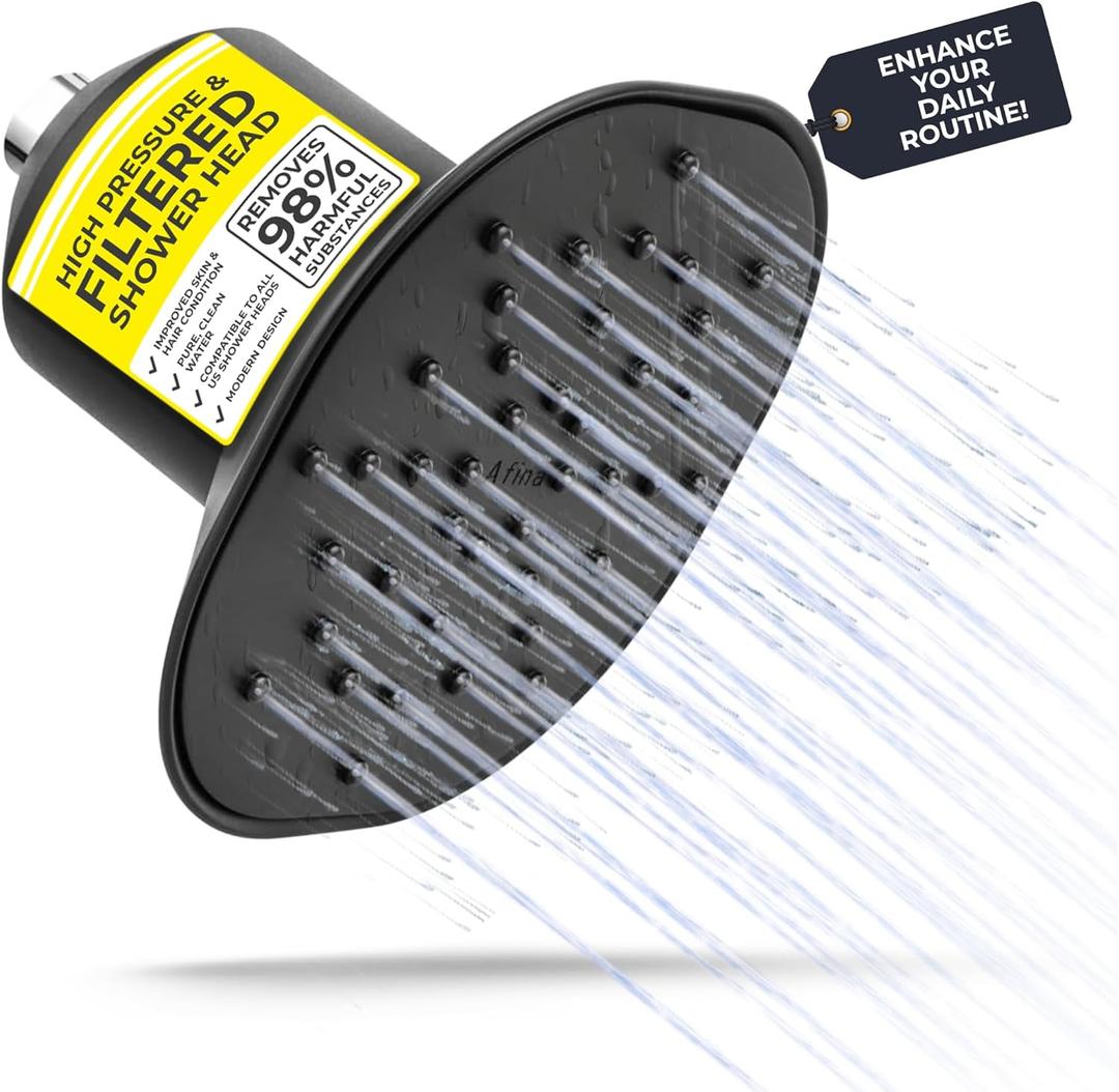 Afina Filtered Shower Head | High Pressure Shower - Reduces Dry Itchy Skin, Dandruff, Eczema, & Dramatically Improves Condition of your Skin, Hair & Nails (Black) (Black)