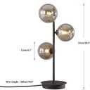 Mid Century Modern Table Lamp, Black 3 Light Reading Lamp with Smoky Grey Glass Shade, Bedside Lamp for Bedroom Living Room Study Room