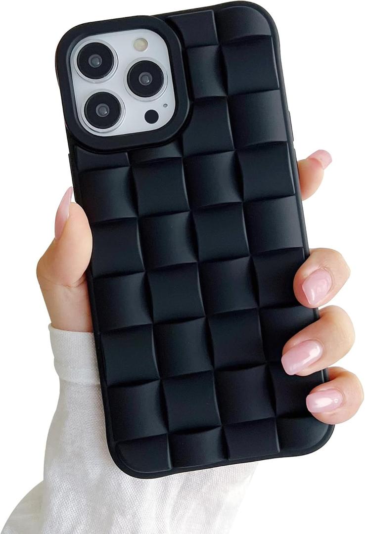 Ginkgonut Compatible with iPhone 14 Pro Max Case for Women/Girls, Cute 3D Laid Desgin Soft Silicone Shockproof Raised Bumper Corners Case for iPhone 14 Pro Max（Black）