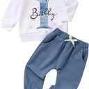 1st Birthday Clothes Outfit Boy Baby One Year Old Birthday Outfit Long Sleeve Shirt Pants Fall Winter Outfit Clothes (12-18 Months, Blue)