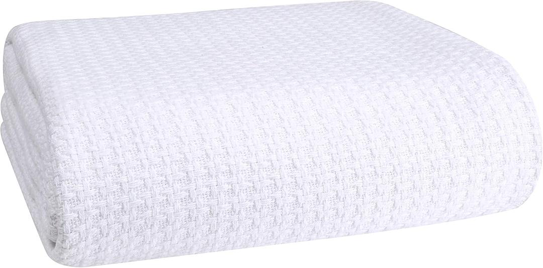 BELIZZI HOME 100% Cotton Bed Blanket, Breathable, King Size, Cotton Thermal Blankets, Perfect for Layering Any Bed for All Season, White (King (102 in x 90 in))