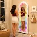Fiqevs Wall/Door Mirror Jewelry Cabinet, Remote Control RGB Light Mirror, Hanging Jewelry Organizer with Full-Length Mirror and Storage, Item Dimensions D x W x H 3.54"D x 15.35"W x 42.52"H